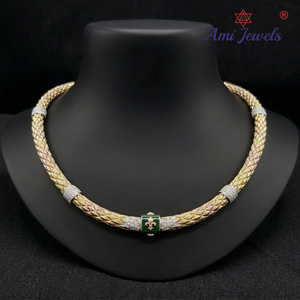 Collier élégant en or 14 carats tricolore pour femme, bijou de luxe élégant, collier scintillant pour mariage, bijoux fins, cadeau - Product Image 1
