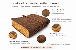 Diario de Cuero Ecológico Hecho a Mano Estilo Vintage con Tapa Grabada y Borde Irregular, Cuaderno Rústico Clásico para Viajes, Escritura y Dibujo - Product Image 6