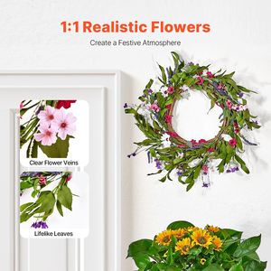 Ghirlanda Artificiale Rosa e Verde da 22 Pollici con Margherite e Boccioli di Gypsophila, Decorativa per Tutte le Stagioni - Product Image 4