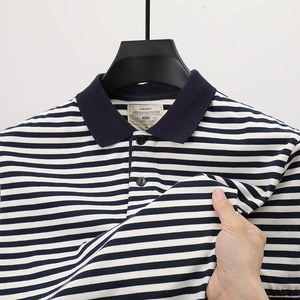 T-shirt d'été décontracté haut de gamme à rayures anti-boulochage à manches courtes pour hommes d'âge moyen - Product Image 5