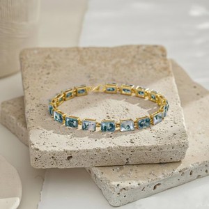 Emerald Cut Moss Agate Stone Gold Plated Sterling Silver Elegant Green Gemstone Tennis <b>Bracelet</b> Luxury Gift for Women's - Product Image 4