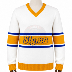 Custom sorority sigma SGRho women's Sweaters 100% <b>Acrylic</b> Knitted V Neck Chenille Greek Letter color <b>block</b> winter cardigan - Product Image 3