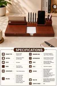 Premium PU Leather Desk Organizer with Mobile Stand, Pen Holder & <b>Memo</b> <b>Pad</b> Holder | Office Table Organizer | Brown - Product Image 3