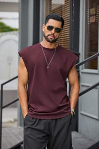 2026 OEM Custom Fitness Stringer Muscle Sleeveless Oversized <b>Maroon</b> Color Sports Running Polyester Gym tank <b>Tops</b> for Men - Product Image 5