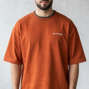 Men's <b>Orange</b> Oversized T Shirt Crew Neck Short Sleeve Casual Streetwear Cotton <b>Tshirt</b> Relaxed Fit Fashion Top - Product Image 1