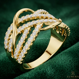 Luxury 18K Gold Plated Lab Grown Diamond Infinity Criss Cross Multi <b>Row</b> Pave Statement Wedding Engagement Ring IGI Certified - Product Image 3