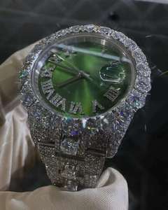 Montre à quartz à cadran vert, bracelet en strass, affichage de la date, lunette en cristal, style bijou - Product Image 4
