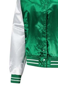 Best Designer Custom Thin Satin Varsity <b>Jacket</b> Green and <b>Silver</b> High School Letterman Embroidered Baseball Varsity Wholesale - Product Image 4