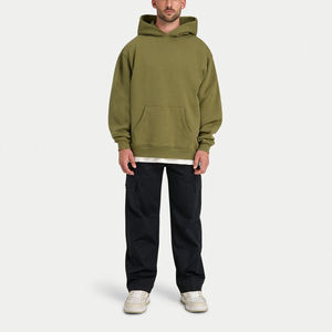 Sudadera con Capucha Oversize Verde Oliva para Hombre, de Felpa Gruesa, Manga Larga, con Bolsillo Canguro, Estilo Urbano - Product Image 2