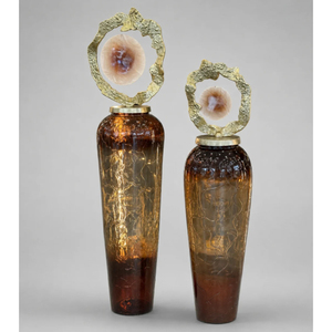 Grand vase décoratif de sol en métal doré et brun, urnes de luxe pour décoration de mariage, ornement d'entrée imposant, art métallique contemporain - Product Image 4