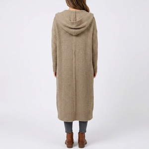 Women <b>Long</b> Knit <b>Cardigan</b> Hooded Open Front Casual Winter Wear 100% Acrylic Full Sleeve <b>Thick</b> Solid Color - Product Image 2