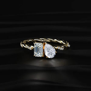 Bague en diamant émeraude et poire certifiée IGI, clarté D-E VVS-VS, avec bande pavée torsadée, magnifique bague en diamant provenant d'un fournisseur indien - Product Image 1