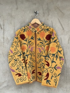 Women's <b>Velvet</b> Suzani Embroidered Artisan Handmade Handcrafted Floral Design Boho Regular Length Breathable Eco-Friendly <b>Jacket</b> - Product Image 5
