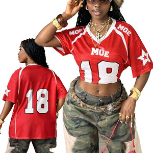 Camiseta de Verano para Mujer, Estilo Urbano, con Número Personalizado, Cuello en V, Holgada, de Malla de Poliéster, Estilo Jersey de Fútbol Americano - Product Image 1