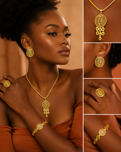 Juego de Joyería Africana Chapada en Oro de 24K con Collar, Pendientes, Anillo y Brazalete - Product Image 2