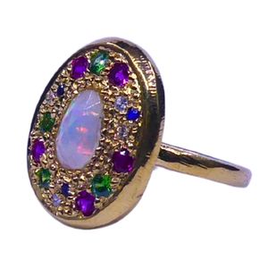 Anillo de Compromiso Clásico y Tradicional con Ópalo y Topacio Multicolor, Chapado en Oro sobre Plata de Ley, Anillos Finos y Elegantes - Product Image 2