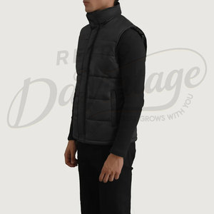 Gilet mat noir matelassé HD personnalisé pour homme – Veste sans manches rembourrée chaude d'hiver à col montant - Product Image 4