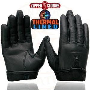 Gants en cuir noir de qualité supérieure, doublés thermiquement, avec fermeture éclair, chauds et isolés pour l'hiver, pour moto et conduite - Product Image 4