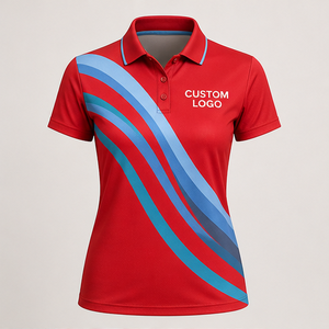 Polo Personalizado para Mujer, Color Rojo Azul Agua, Diseño de Ondas Fluidas, Secado Rápido, Transpirable, Manga Corta, Uniforme de Golf de Alto Rendimiento, WPS-0897 - Product Image 1
