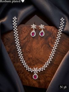 A.<b>D</b> Alloy Women's <b>Necklace</b> Earring Bracelet Set Crystal Rhinestone Geometric Design High Quality Latest Designed Party Silver - Product Image 2