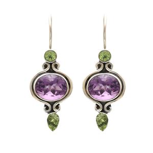 Nikhil Gems Amethyst Peridot Drop <b>Earrings</b> 925 Sterling Silver Platinum/Gold Plated Handmade Peace Design Fashionable Classic - Product Image 3