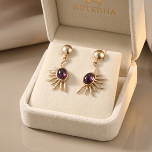 Boucles d'oreilles pendantes en grenat naturel plaqué or, motif soleil, bijoux célestes faits à la main, pierres précieuses délicates, cadeau pour femme - Product Image 6