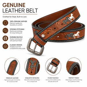 Men's Western Belt with Floral Pattern Conifer Handmade Heavy Duty 1.5 Inches Width 42 Inches Length for Casual & Ranch Wear - Product Image 3