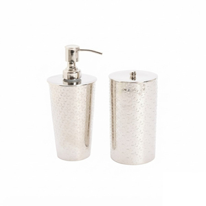 Distributeur de savon de luxe en acier inoxydable martelé, chromé argenté texturé, avec pompe pour lavage des mains liquide, idéal pour la décoration de salle de bain d'hôtel - Product Image 2