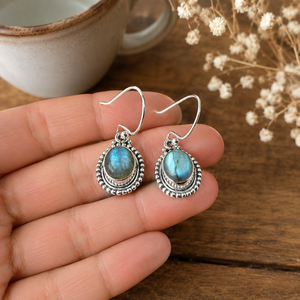 Natural Labradorite <b>Earrings</b> 925 Sterling Silver Rose &Yellow Gold PlatedDangle <b>Hook</b> <b>Earrings</b> Handmade Boho Gemstone Jewelry Gif - Product Image 1