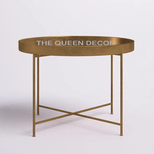 Beautiful Golden Finishing Round Wooden <b>Top</b> Metal Nesting Table Classic Style for Entryway Interior Design Option - Product Image 3