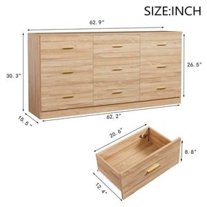 Comò Moderno a 9 Cassetti con Ampio Spazio di Archiviazione, Cassettiera Larga Naturale e Robusta per la Sicurezza in Camera da Letto - Product Image 1
