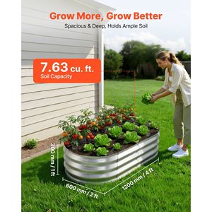 Set di 2 Fioriere Rialzate Ovali in Metallo Zincato 4 X 2 X 1 Piedi, Kit per Giardino Esterno Senza Fondo, Vasi e Fioriere - Product Image 2