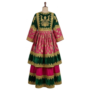 Vestido de novia de seda para mujer, estilo Salwar Kameez, largo hasta el suelo, corte holgado, con bordado verde, rosa y dorado, estilo afgano Kuchi, precio al por mayor - Product Image 2