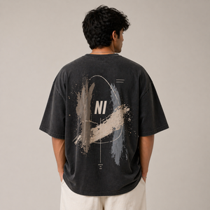 เสื้อยืดโอเวอร์ไซส์ผู้ชาย ผ้าฝ้าย ทรงหลวม ไหล่ตก แบบเรียบ สตรีทแวร์ รับสกรีนลาย ขายส่ง - Product Image 5