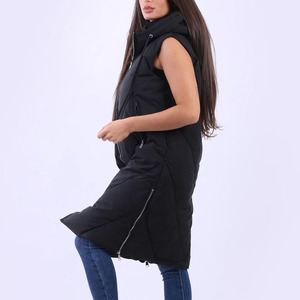 Women's <b>Long</b> Quilted Hooded Sleeveless Puffer <b>Vest</b> Winter Coat Thick Polyester Wadding Full Zipper Closure Solid Color - Product Image 6