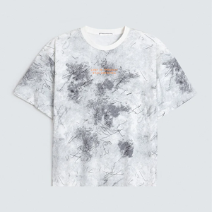 T-shirt en coton structuré à épaules tombantes, col rond, manches courtes, imprimé délavé, style hip-hop, coupe oversize - Product Image 5