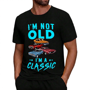 T-shirt pour homme « Je ne suis pas vieux, je suis un classique » avec imprimé voitures vintage, décontracté, manches courtes, col rond, coupe classique - Product Image 5