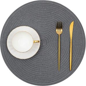 Set di 6 tovagliette rotonde da 15 pollici, lavabili, in cotone e poliestere, intrecciate, per la tavola, colore carbone - Product Image 4