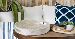 NHAT MINH MP88 <b>Round</b> Mother-of-Pearl Inlaid Serving <b>Tray</b> with Fish Pattern Bohemian Design for Holding Glasses Family Kitchen - Product Image 5