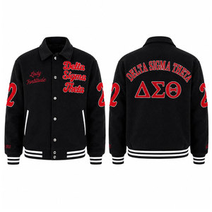 Chaqueta Universitaria Delta Sigma Theta Negra y Roja con Letras Griegas Bordadas, Estilo Preppy, Chaqueta Casual para Hombre - Product Image 1