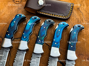 UA Supplies Industrial Grade Outdoor Sports Damascus Steel Pocket Folder Knife Wood Handle Hand Forged Back <b>Lock</b> Razor Sharp OEM - Product Image 2