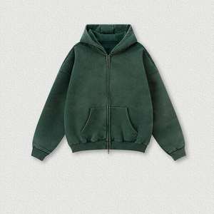 Sweat à capuche zippé pour homme, surdimensionné, de haute qualité, style vintage, effet délavé soleil et usé, délavé à l'acide - Product Image 1