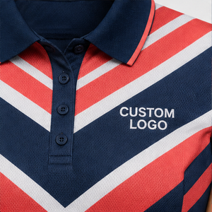 Polo à manches courtes pour femme avec logo personnalisé, rouge, blanc, bleu foncé, chevron, séchage rapide, sublimation, vêtements de sport pour le golf - Product Image 6