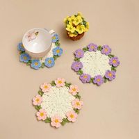 Adorables dessous-de-verre en crochet motif Myosotis, multicolores pastel - Napperons de table faits main durables pour tasses et verres, accent bohème printanier