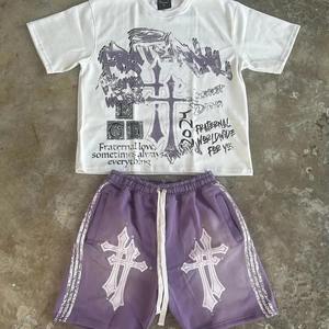 Ensemble short et t-shirt décontracté surdimensionné personnalisé avec logo DTG pour homme, été, 100% coton, t-shirts et shorts tendance, ensemble 2 pièces pour homme - Product Image 1