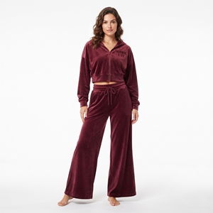 Conjunto Deportivo de Terciopelo para Mujer, Ropa Casual, Top con Cierre Completo, Pantalones Jogger Anchos con Cintura Alta y Cordón Ajustable, Ropa de Invierno - Product Image 6