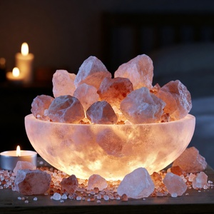 Lampe en sel rose de l'Himalaya naturel, éclairage doux, cristal de roche décoratif pour chambre, bureau, maison, ambiance apaisante et relaxante - Product Image 1