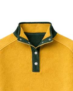 Sudadera con capucha de forro polar para mujer, amarilla y verde oscuro, extragrande, con cuello alto y botones a presión, informal de invierno, personalizada, con bolsillo con cremallera - Product Image 5