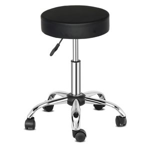 Sgabello per Tecnico di Salone - Capacità 300 libbre, Rotondo, in Semi Pelle PU, Ruote in Nylon, Base a Cinque Punte, Nero - Product Image 1