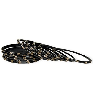 Designer Kashmiri Trendy Gold Plated Raindrop Black Glass <b>Bangles</b> Set Golden Stones for Wedding Factory Price Ready Stock - Product Image 5